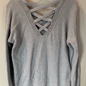 Tribal Gray Criss Cross V Back Chunky Knit Sweater